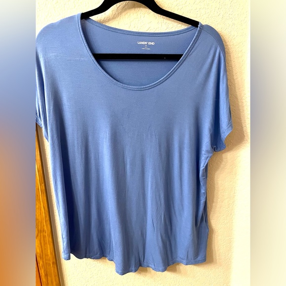 Lands End Womens T Shirt Short Sleeve Scoop Neck Stretch Blue Medium - Picture 1 of 5